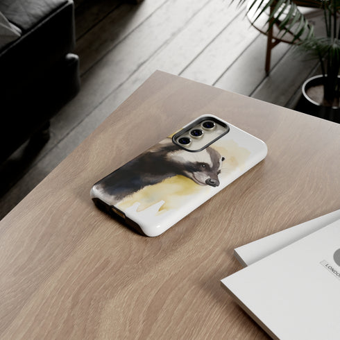 Badger on a Yellow Background - Impact Resistant Phone Case